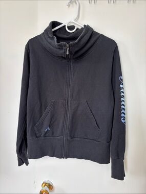 🎉4/30$🎉 adidas Black Zip-Up Hoodie with Blue Script Sleeve